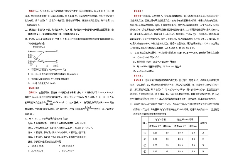 高中化学必修2 第六单元化学反应与能量达标检测卷 新B） 教师版03