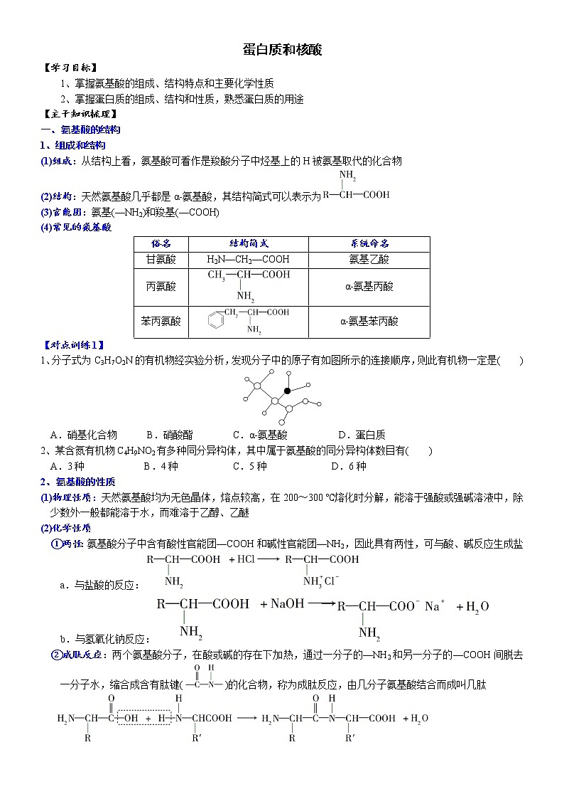 高中化学必修2 课时7.4.2 蛋白质高一化学精品讲义01