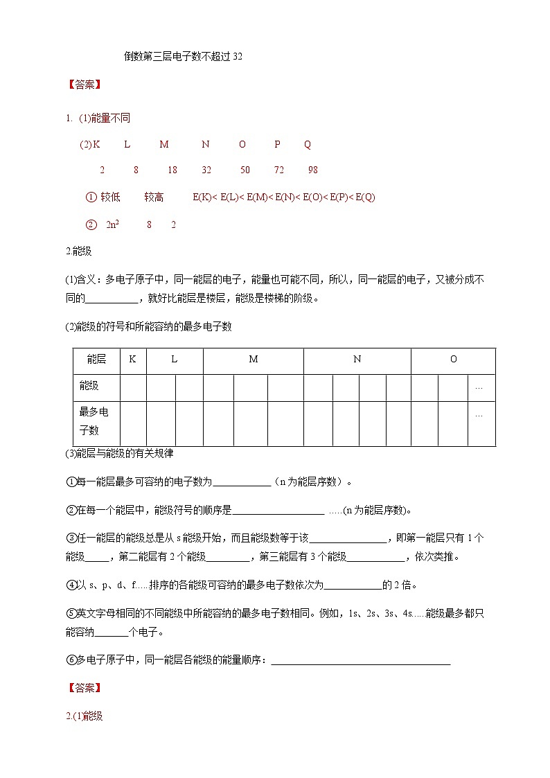 高中化学选择性必修二  1.1.1　能层与能级 基态与激发态学案下学期（解析版）第2页
