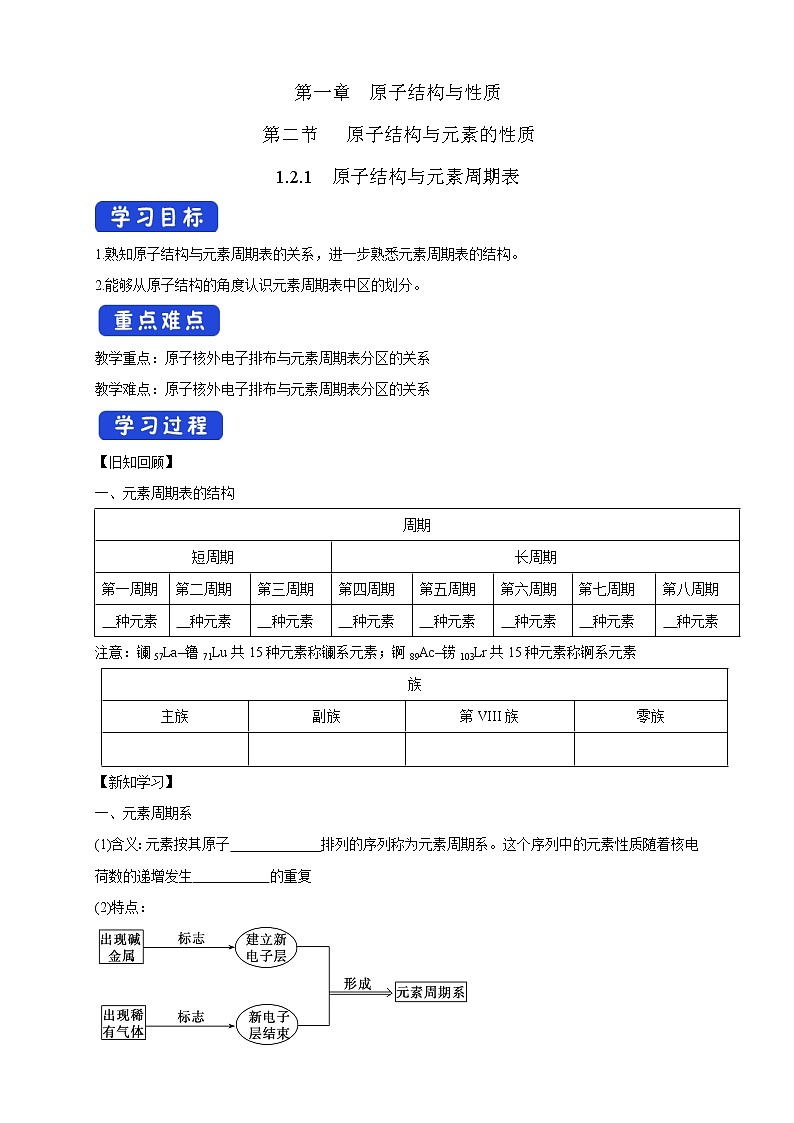 高中化学选择性必修二  1.2.1 原子结构与元素周期表学案下学期（原卷版）01