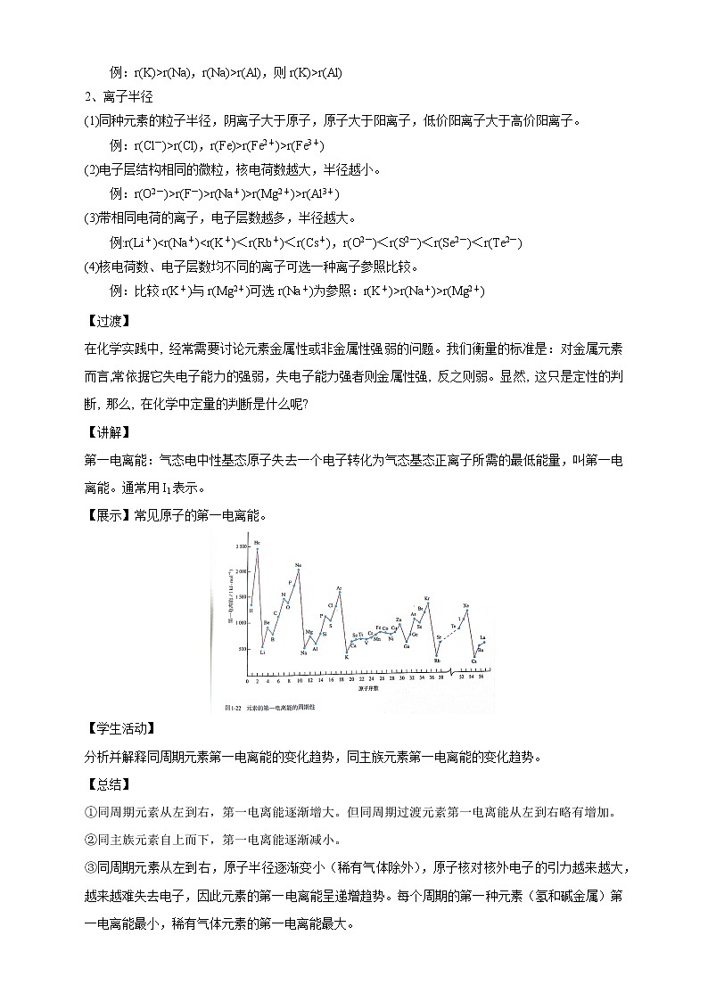 高中化学选择性必修二  1.2.2 元素周期律教学设计下学期03
