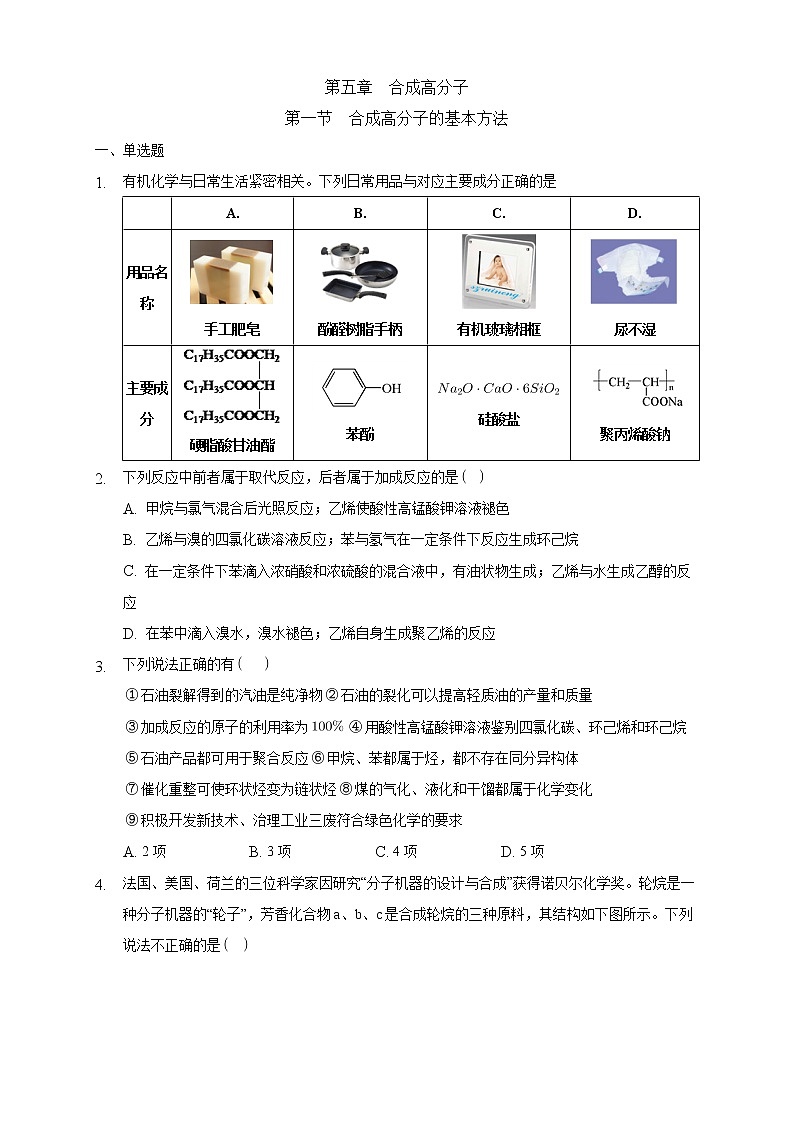 高中化学选择性必修三 5.1 合成高分子的基本方法练习下学期（原卷版）第1页
