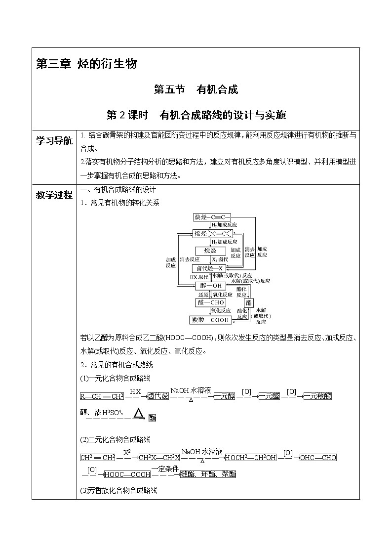高中化学选择性必修三 第3章 第5节 第2课时 有机合成路线的设计与实施 讲义01