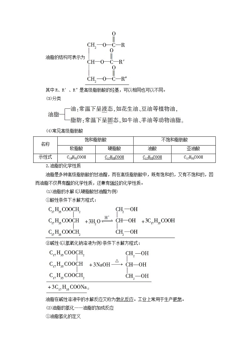 高中化学选择性必修三 第3章烃的衍生物第4节第2课时羧酸衍生物__油脂与酰胺学案02
