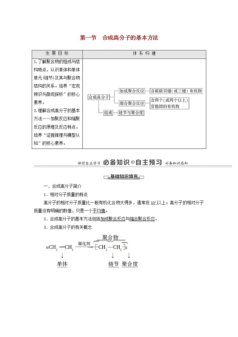 高中化学选择性必修三 第5章合成高分子第1节合成高分子的基本方法学案01