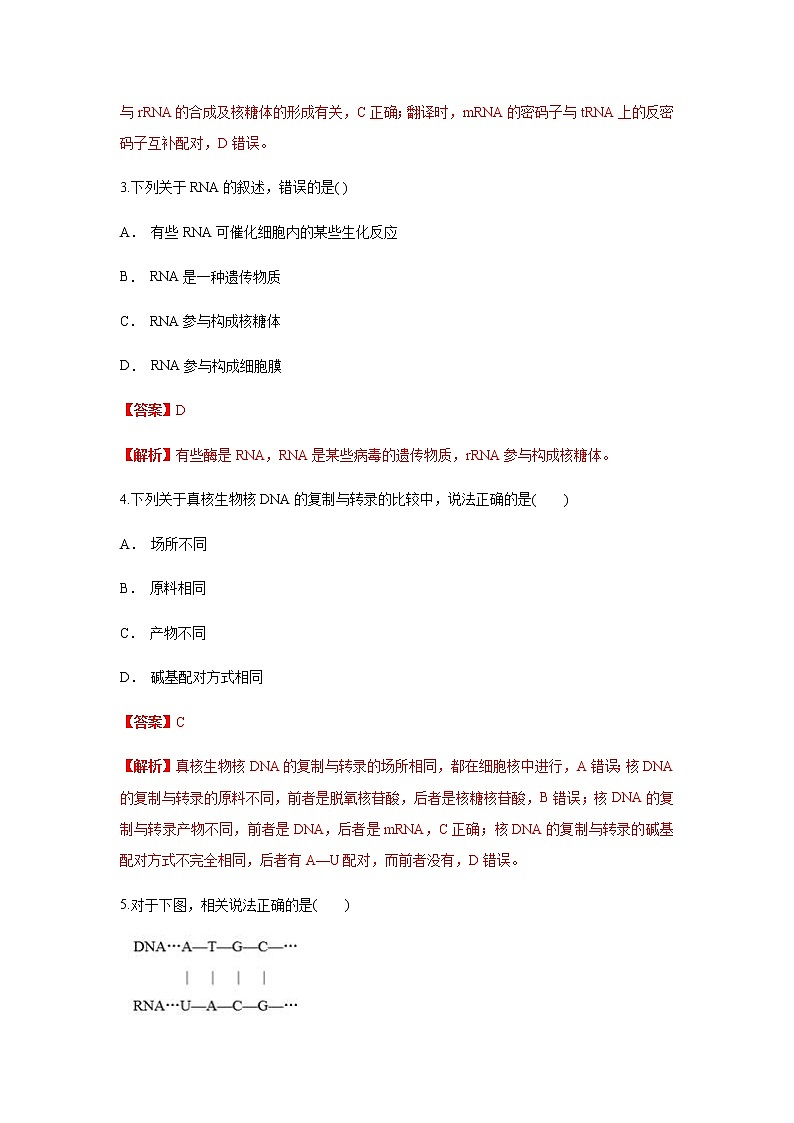 【新教材精创】4.1.1 基因指导蛋白质的合成 练习（1）（解析版）第2页