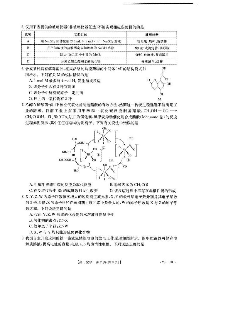 2022-2023年度河南高三入学摸底考试——化学第2页