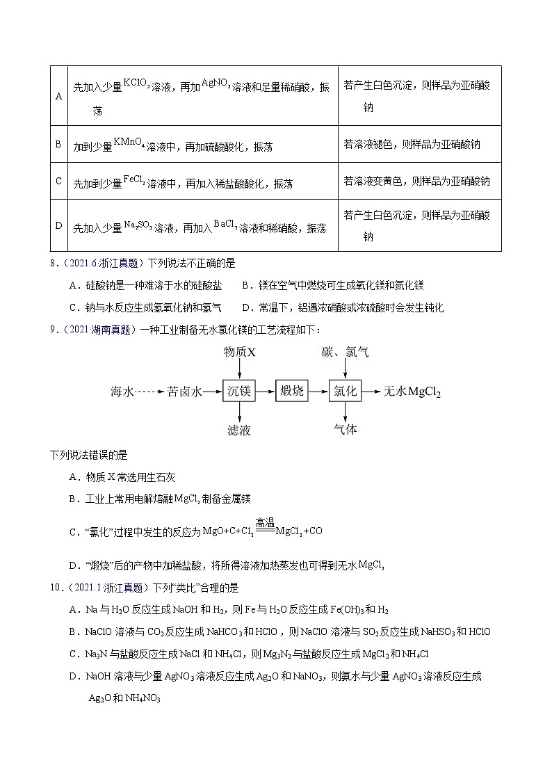 十年（2013-2022）高考化学真题分项汇编（全国通用）专题15  钠、镁、铝及其化合物（学生版）第3页