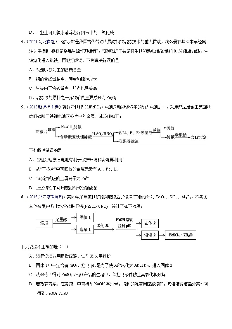 十年（2013-2022）高考化学真题分项汇编（全国通用）专题17  金属有关的工艺流程（学生版）第2页
