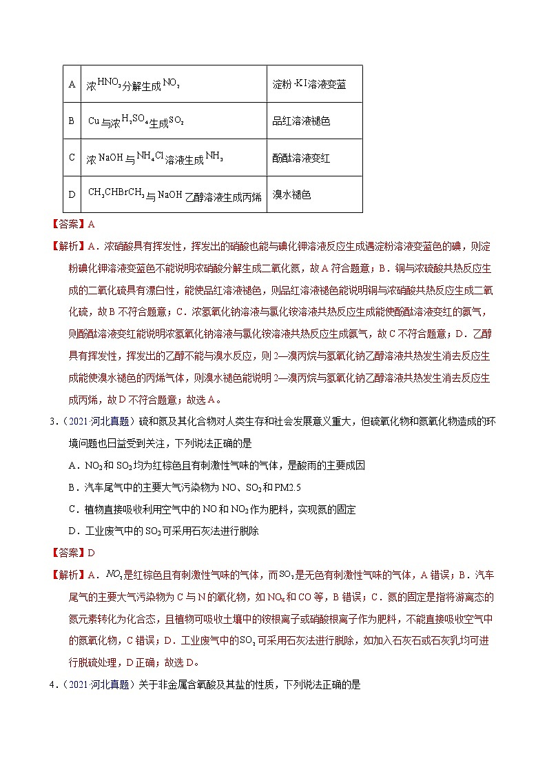 十年（2013-2022）高考化学真题分项汇编（全国通用）专题21  氮及其化合物（教师版）第2页