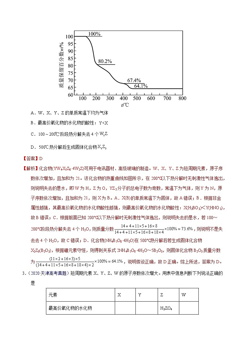 十年（2013-2022）高考化学真题分项汇编（全国通用）专题26  位构性之元素性质相关推断（教师版）第2页