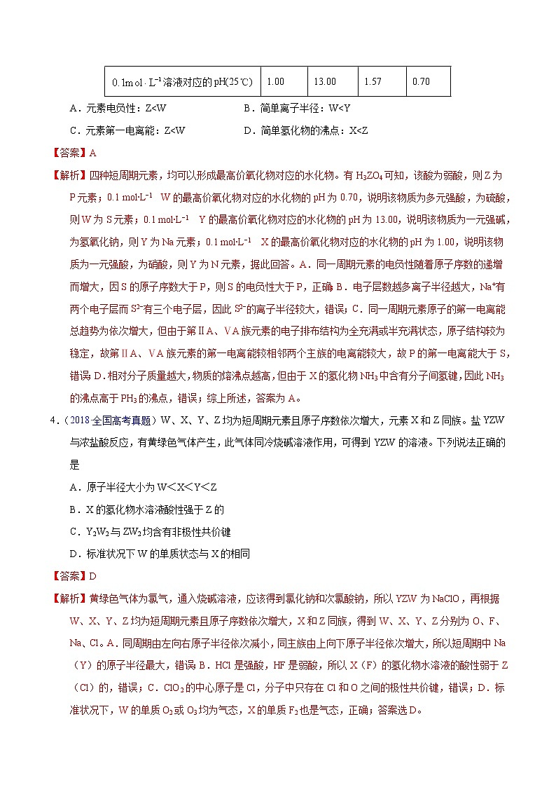 十年（2013-2022）高考化学真题分项汇编（全国通用）专题26  位构性之元素性质相关推断（教师版）第3页