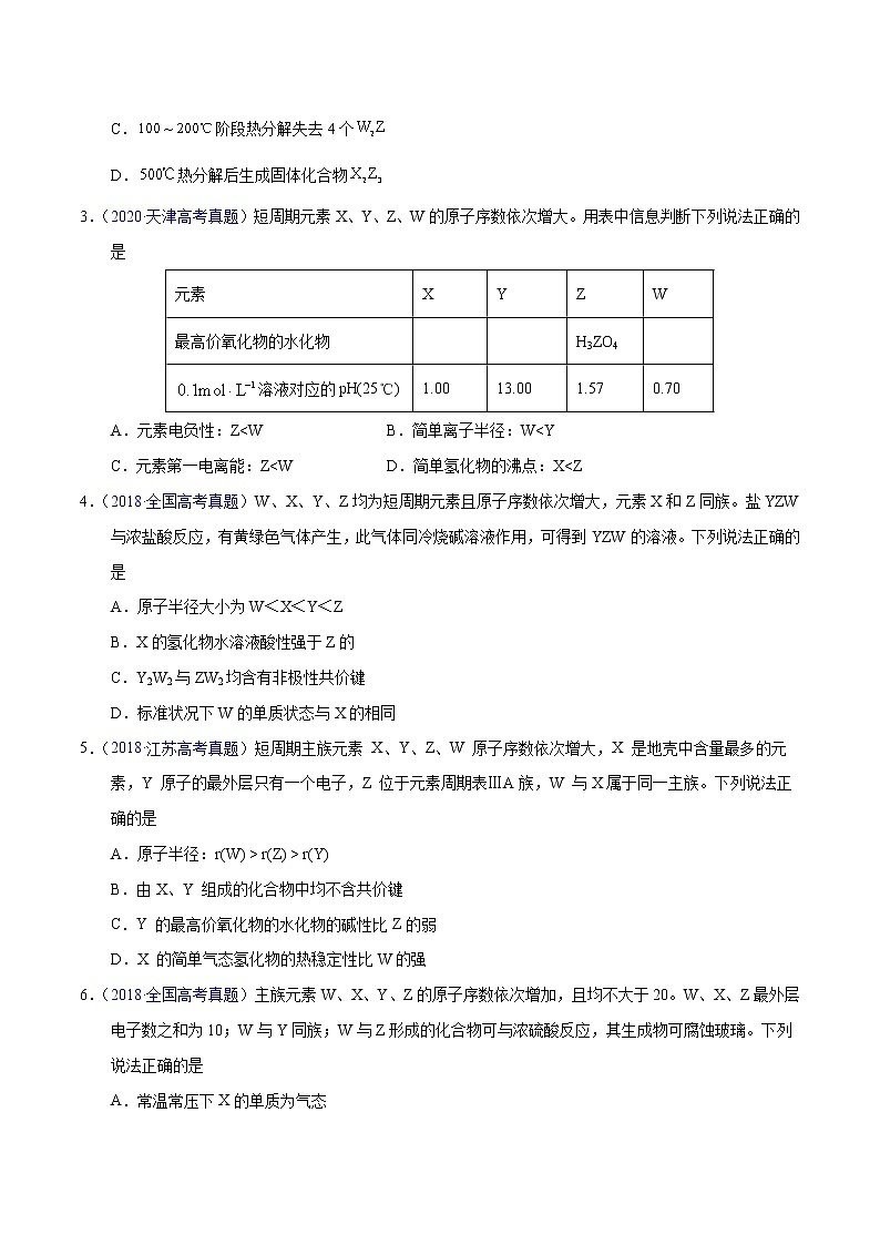 十年（2013-2022）高考化学真题分项汇编（全国通用）专题26  位构性之元素性质相关推断（学生版）02