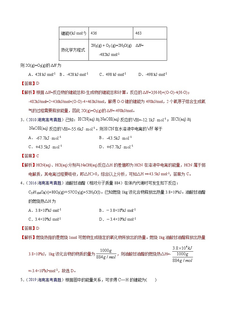 十年（2013-2022）高考化学真题分项汇编（全国通用）专题28  反应热计算——键能（教师版）第2页