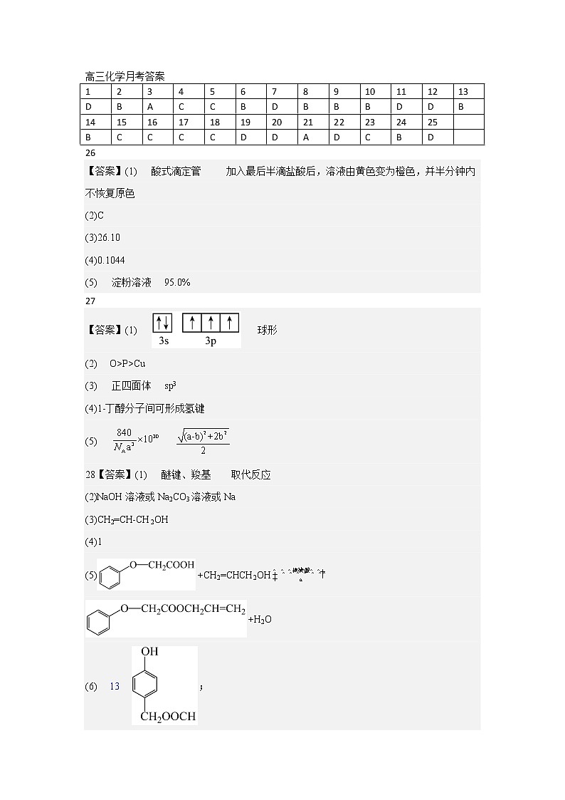 黑龙江省哈尔滨市第六中学2022-2023学年高三8月月考化学答案第1页