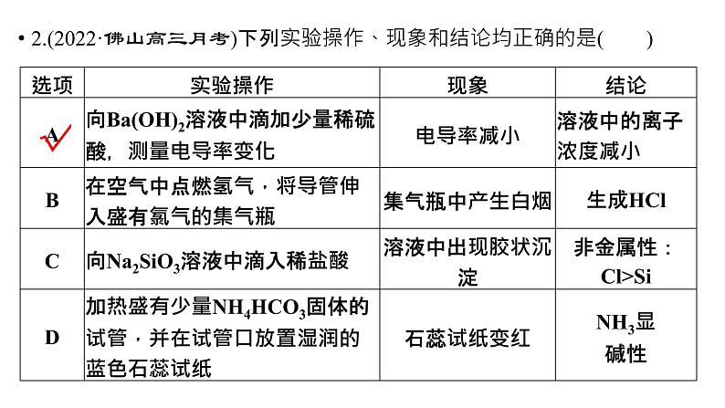 2023届高中化学一轮复习微专题课件：实验方案中逻辑关系的匹配判断03