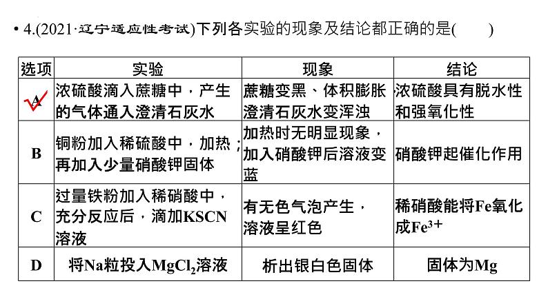 2023届高中化学一轮复习微专题课件：实验方案中逻辑关系的匹配判断05