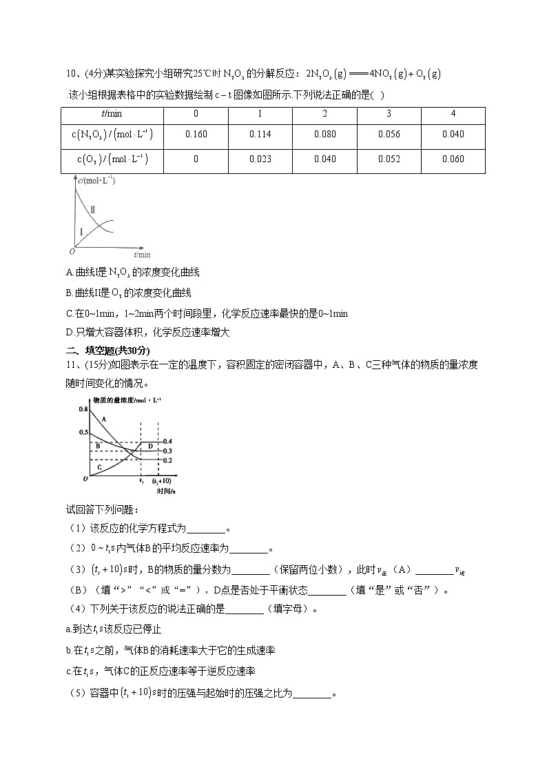 2022-2023学年人教版（2019）必修二第六章 第二节 化学反应的速率与限度  同步课时训练(word版含答案)第3页