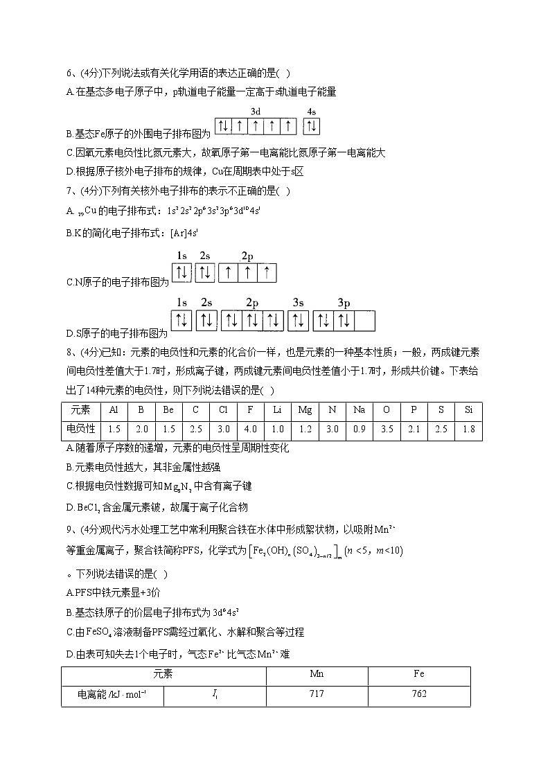 2022-2023学年人教版（2019）选择性必修二第一章 原子结构与性质   单元测试卷(word版含答案)第2页