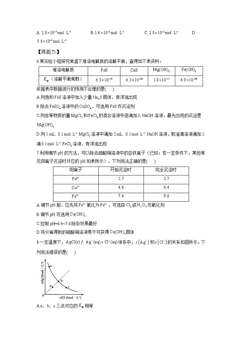 鲁科版高中化学选择性必修一第3章第3节沉淀溶解平衡作业含答案第2页