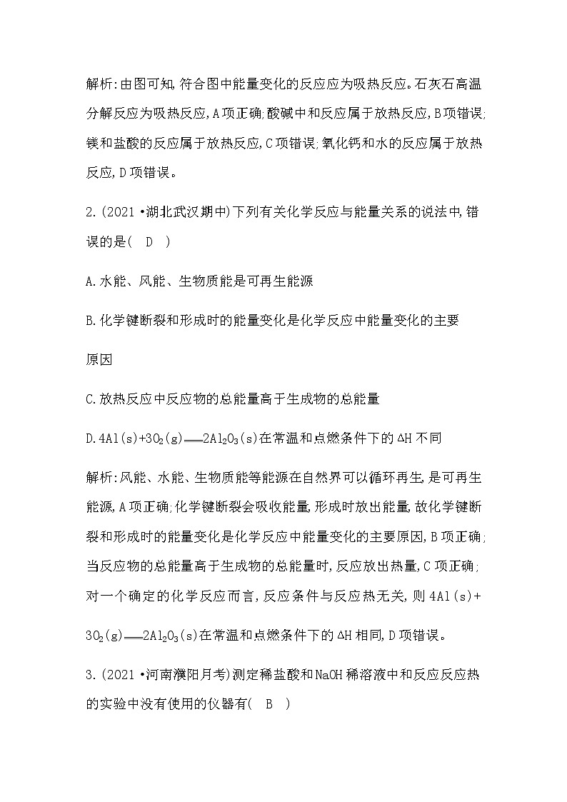 鲁科版高中化学选择性必修1第1章第1节第1课时化学反应的反应热与焓变作业含答案02