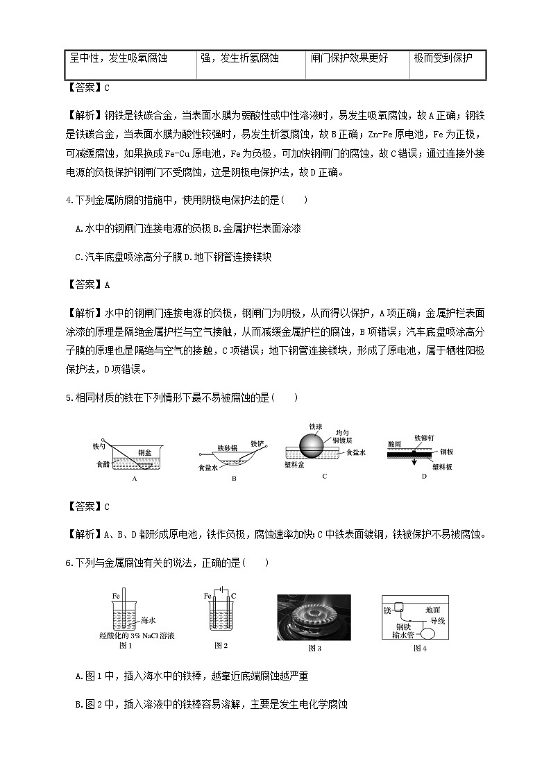 鲁科版高中化学选择性必修一1.4.2金属腐蚀的防护电化学腐蚀原理的应用作业含答案02