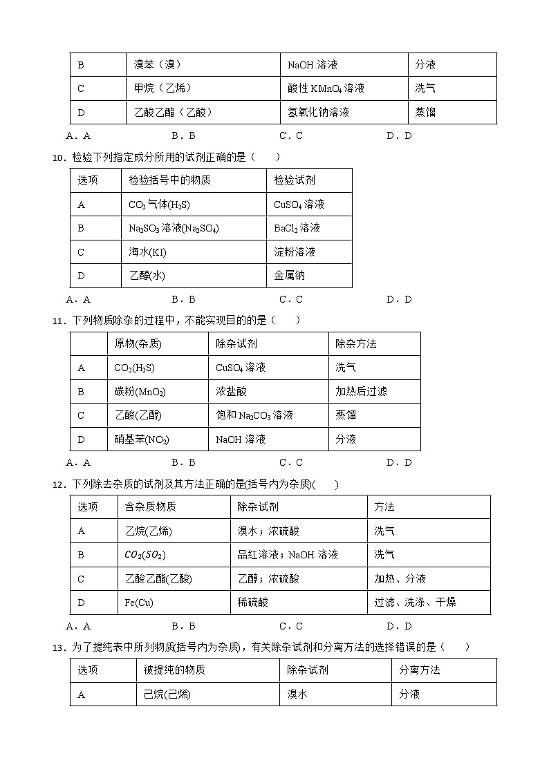 人教【新课标】高中化学一轮复习：专题14物质的分离、提纯与检验及答案第3页