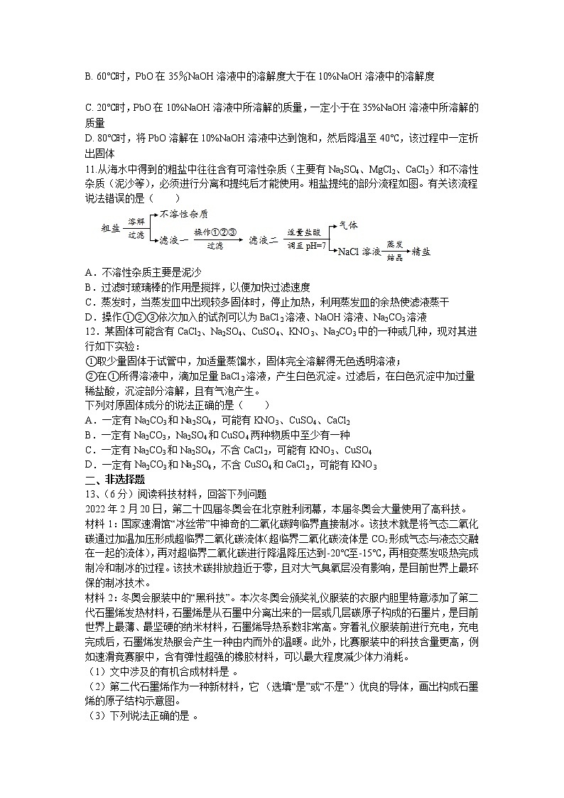 2023安徽省六校教育研究会高一上学期新生入学素质测试化学含解析03