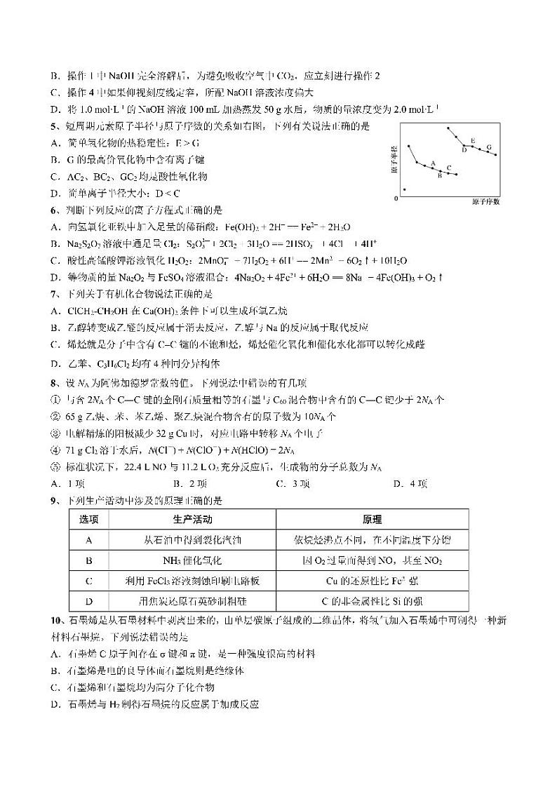 四川省成都七中2022-2023学年高三上学期入学考试化学试卷PDF版无答案第2页