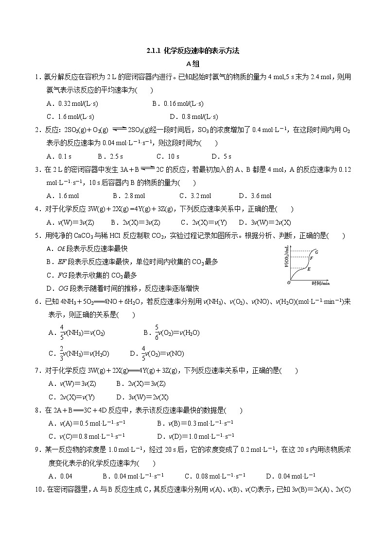 2.1.1 化学反应速率的表示方法 作业（原卷版）第1页
