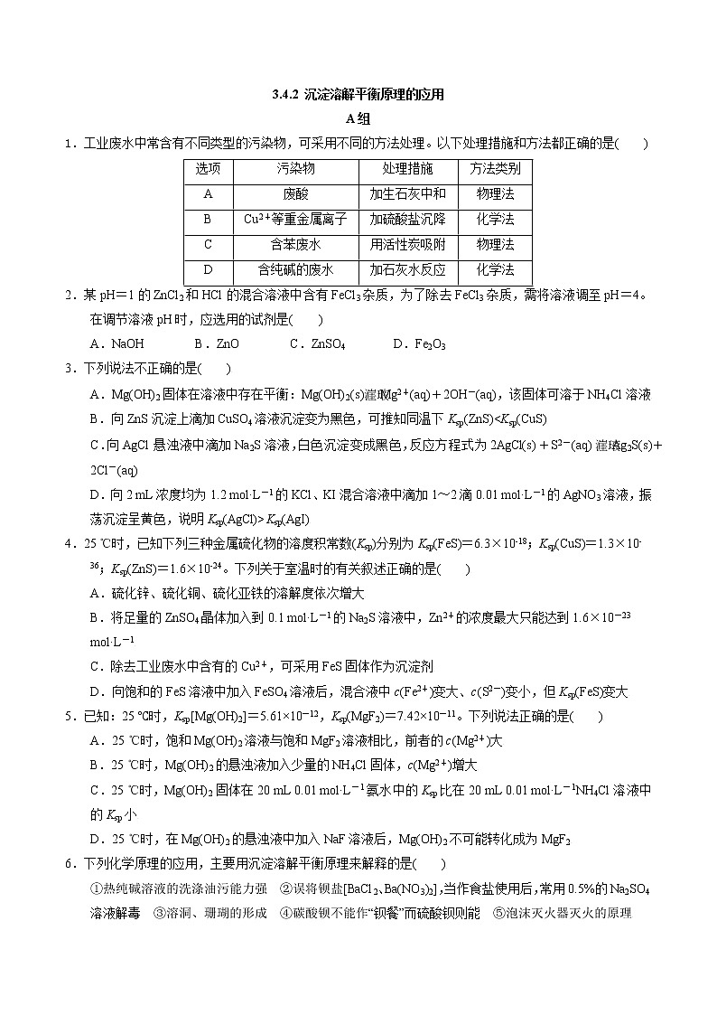 高中化学苏教版选修一 3.4.2 沉淀溶解平衡原理的应用 作业（原卷+解析卷）01