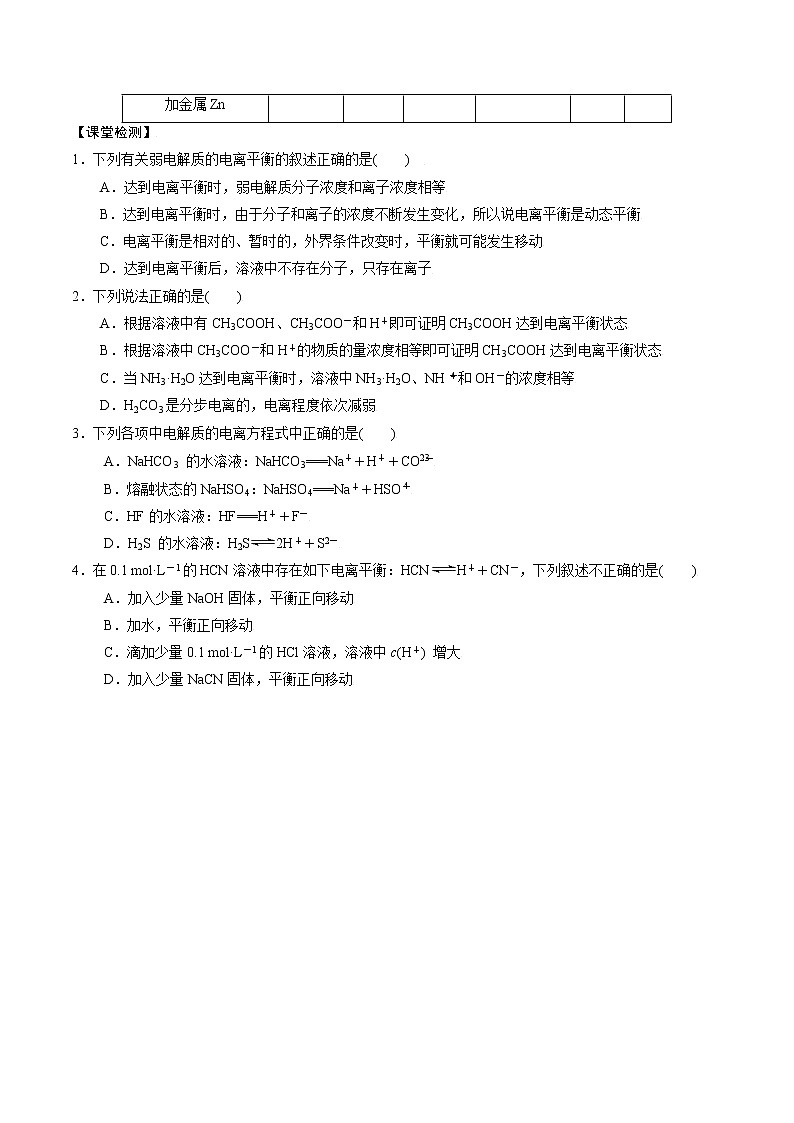 高中化学苏教版选修一 3.1.2弱电解质的电离平衡 学案第2页