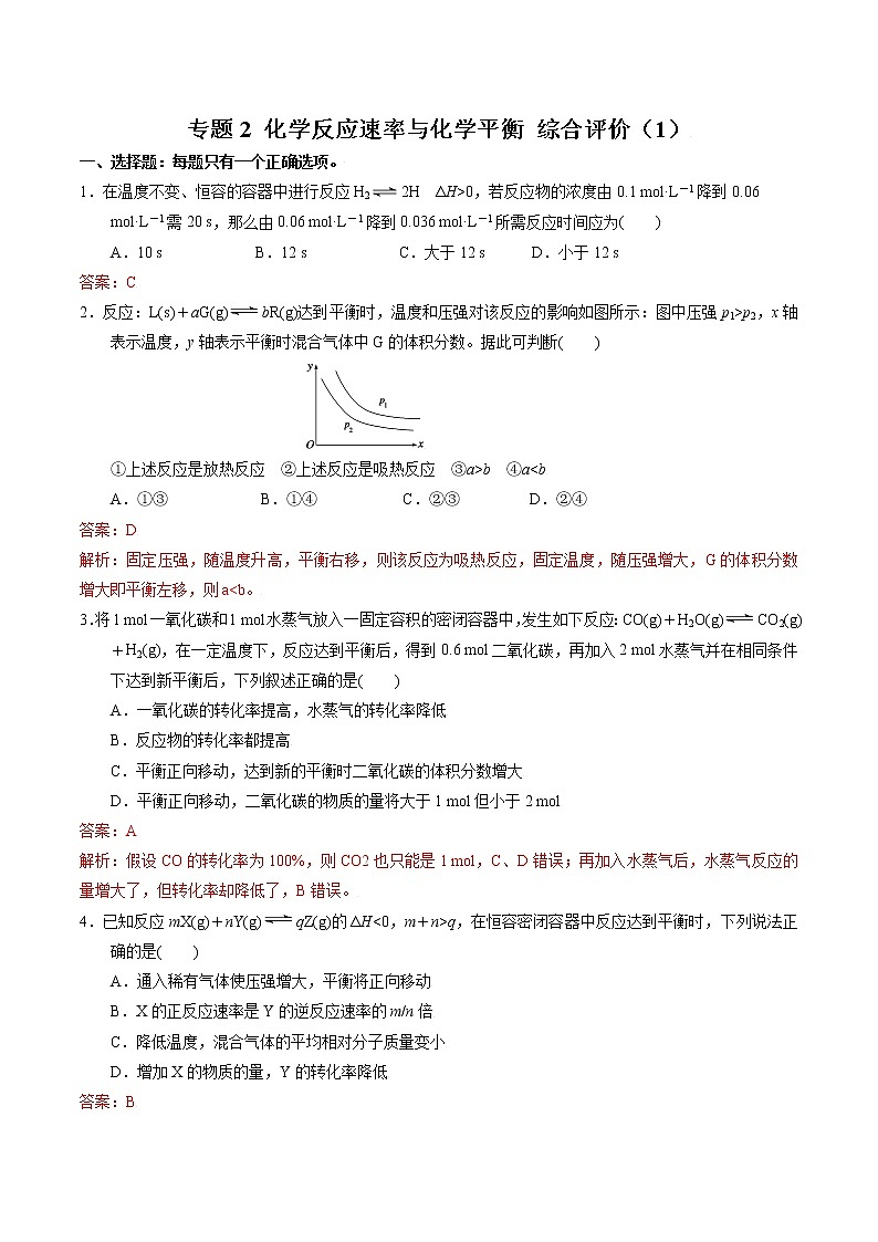 专题2 综合评价（1）（解析版）第1页