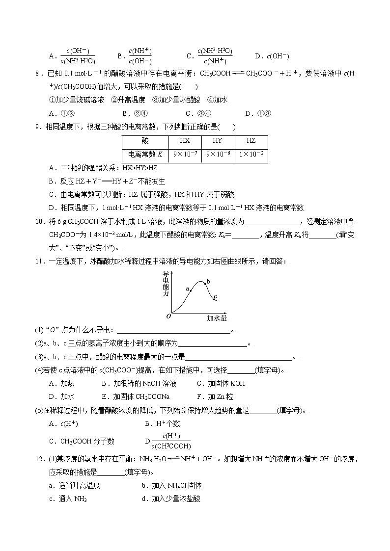 高中化学苏教版选修一 3.1.3 电离平衡常数 作业（原卷+解析卷）02