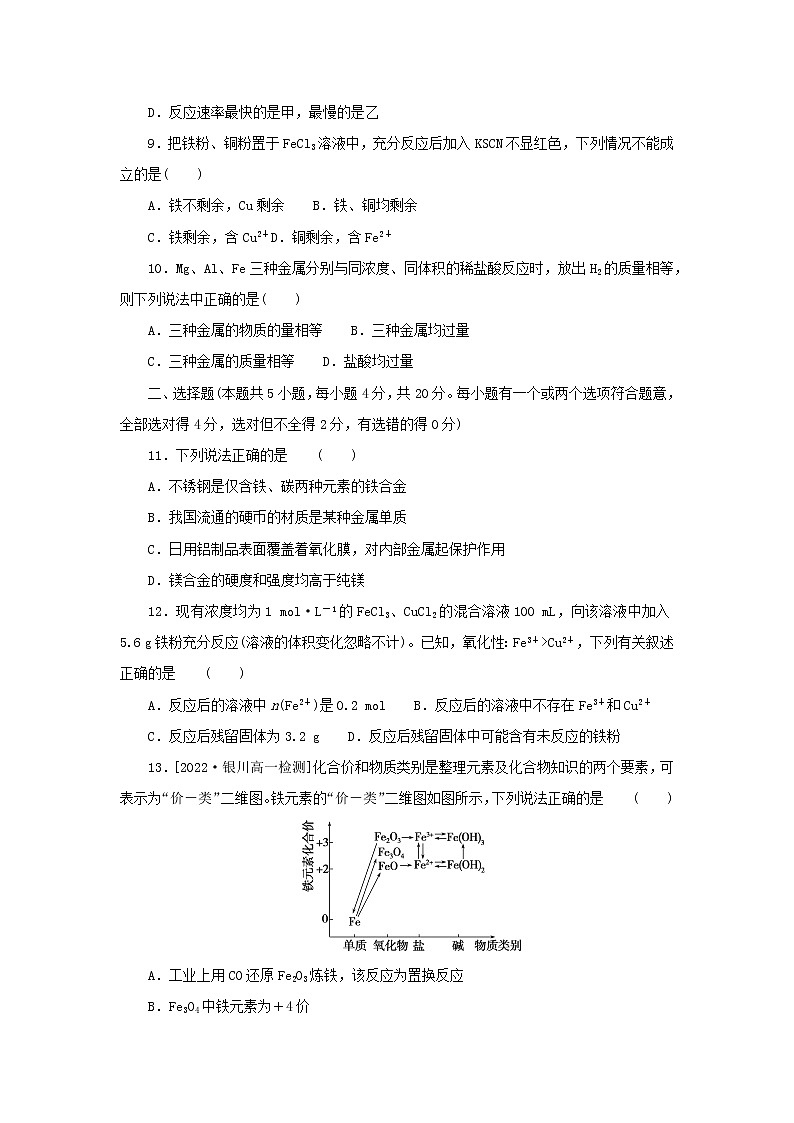 2022_2023学年新教材高中化学新人教版必修第一册第三章铁金属材料综合素养测评第3页