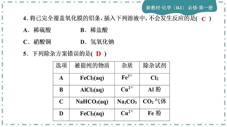 2023版人教版（2019）高一化学必修一 第三章 铁 金属材料 单元综合与测试05