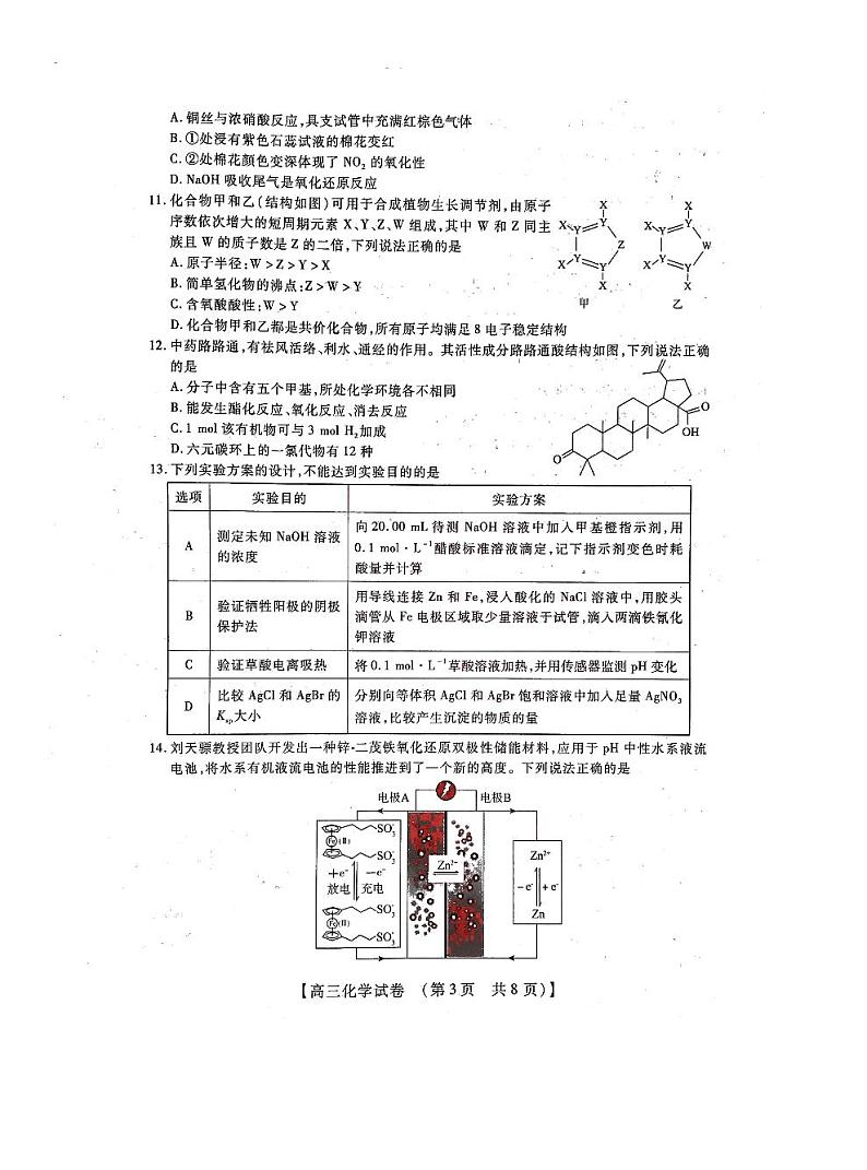 2023河南省六市TOP二十名校高三上学期9月摸底考试化学试题PDF版含答案03