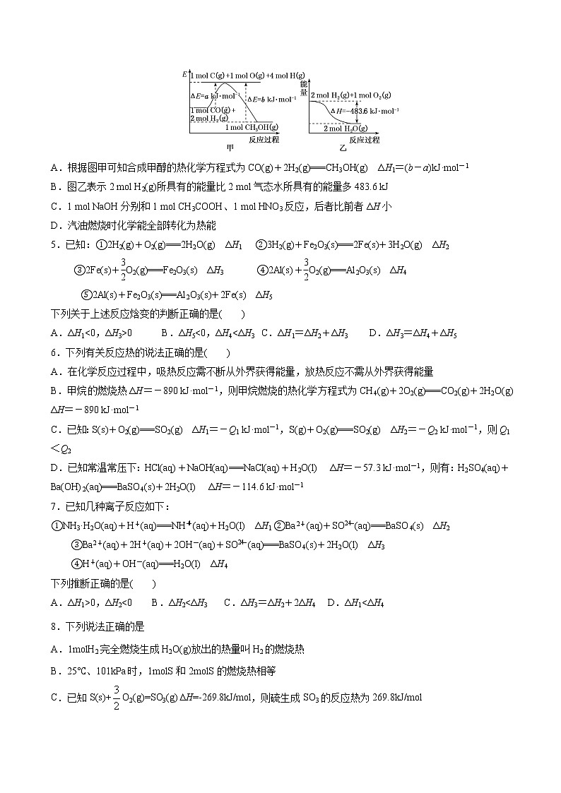 第一单元 化学反应的热效应-【冲刺期末】2021-2022学年高二化学期末单元复习测试（人教版2019选择性必修1）（原卷版）第2页