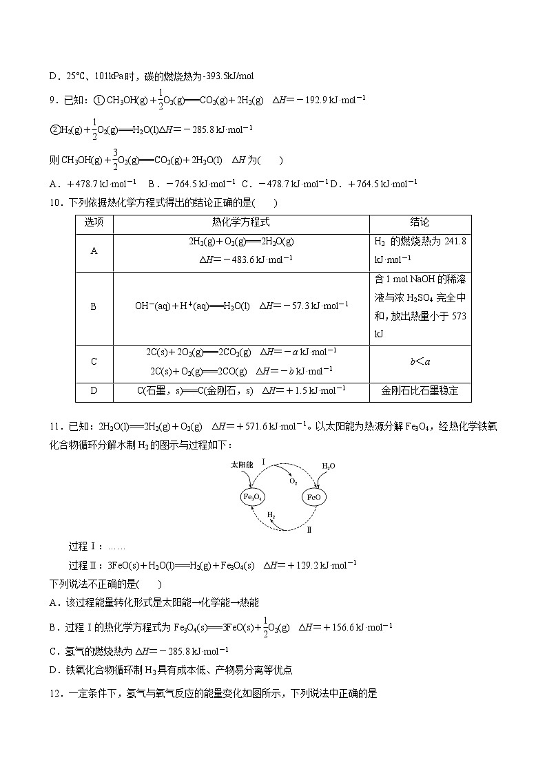第一单元 化学反应的热效应-【冲刺期末】2021-2022学年高二化学期末单元复习测试（人教版2019选择性必修1）（原卷版）第3页