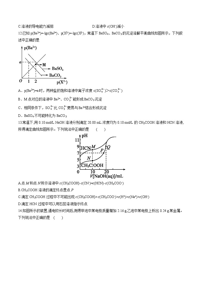 期末模拟测试卷（二）-【冲刺期末】2021-2022学年高二化学期末单元复习测试（人教版2019选择性必修1）（原卷版）第3页