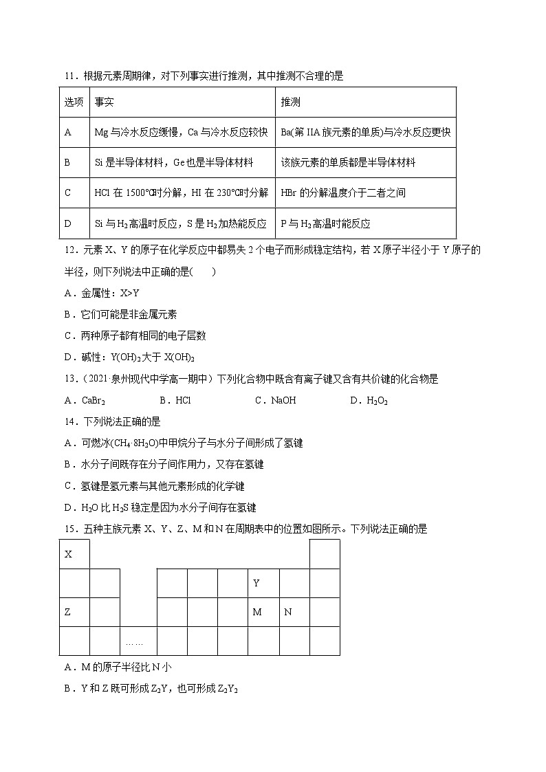 第4章 物质结构 元素周期律（提分小卷）-【单元测试】2022-2023学年高一化学尖子生选拔卷（人教版2019必修第一册）03