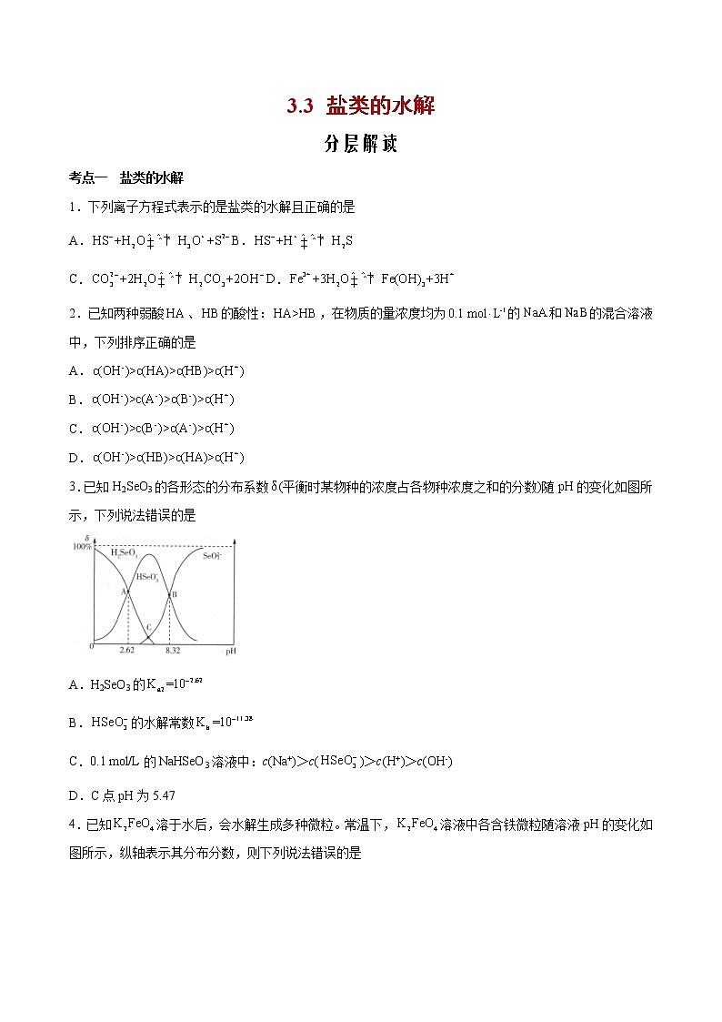 3.3 盐类的水解【分层解读】2022-2023学年高二化学考点分层解读与综合训练（人教版2019选择性必修1）01