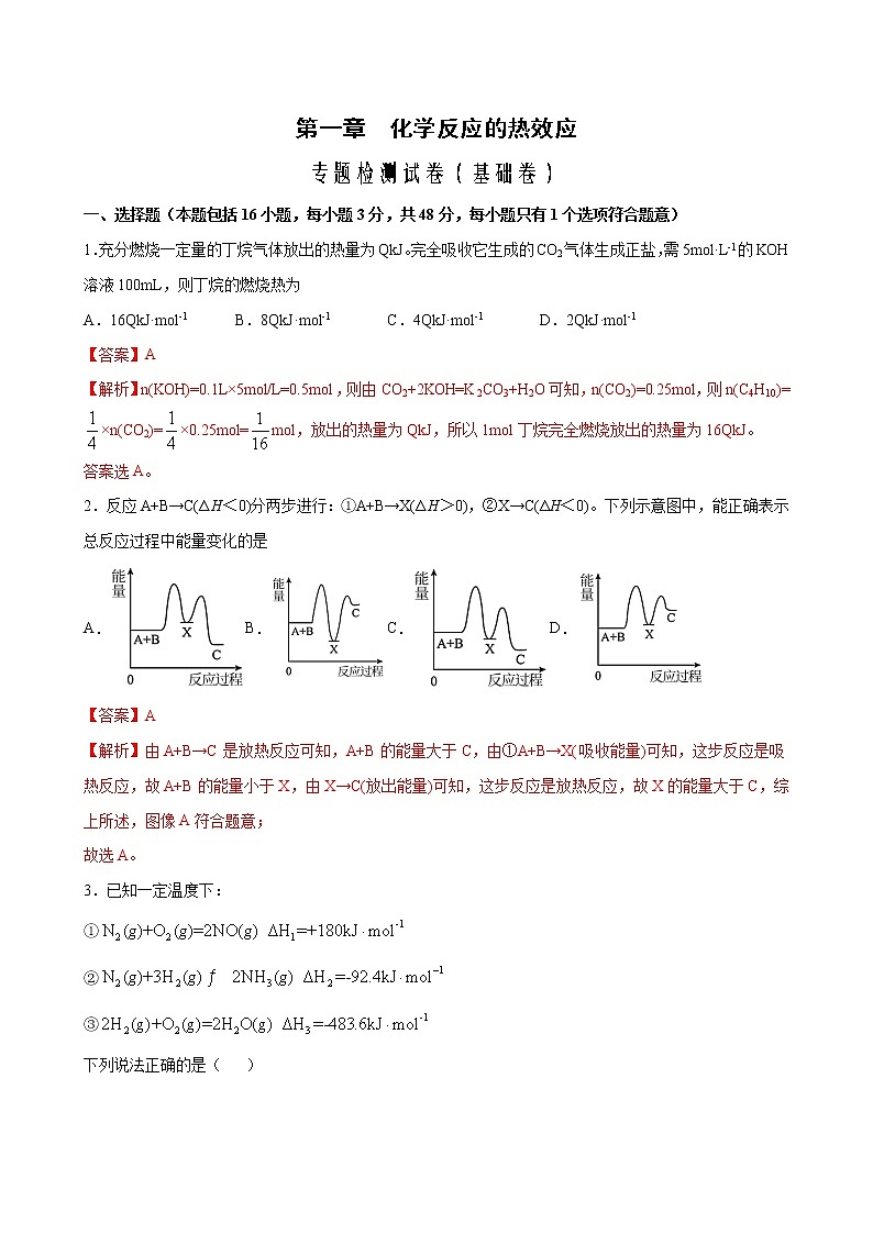专题01 化学反应的热效应 专题检测试卷（基础卷）2022-2023学年高二化学考点分层解读与综合训练（人教版2019选择性必修1）（解析版）第1页