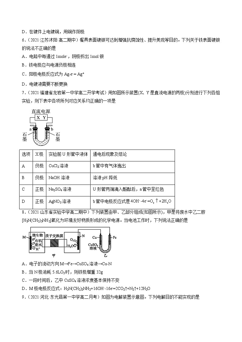 4.3.2 电解原理的应用-2022-2023学年高二化学课后培优练（人教版选修4）（原卷版）第2页