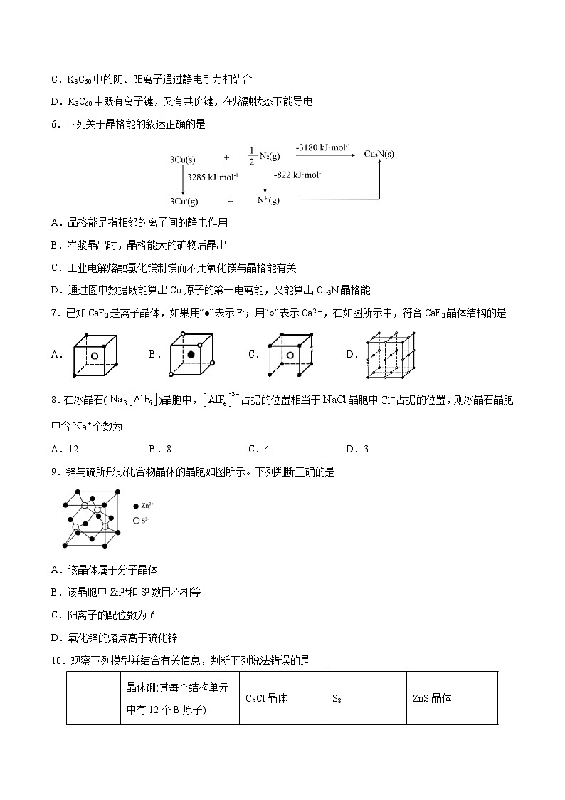 3.3.2 离子晶体 过渡晶体与混合型晶体（基础过关A练）-2022-2023学年高二化学课时过关提优AB练（人教版2019选择性必修2）02