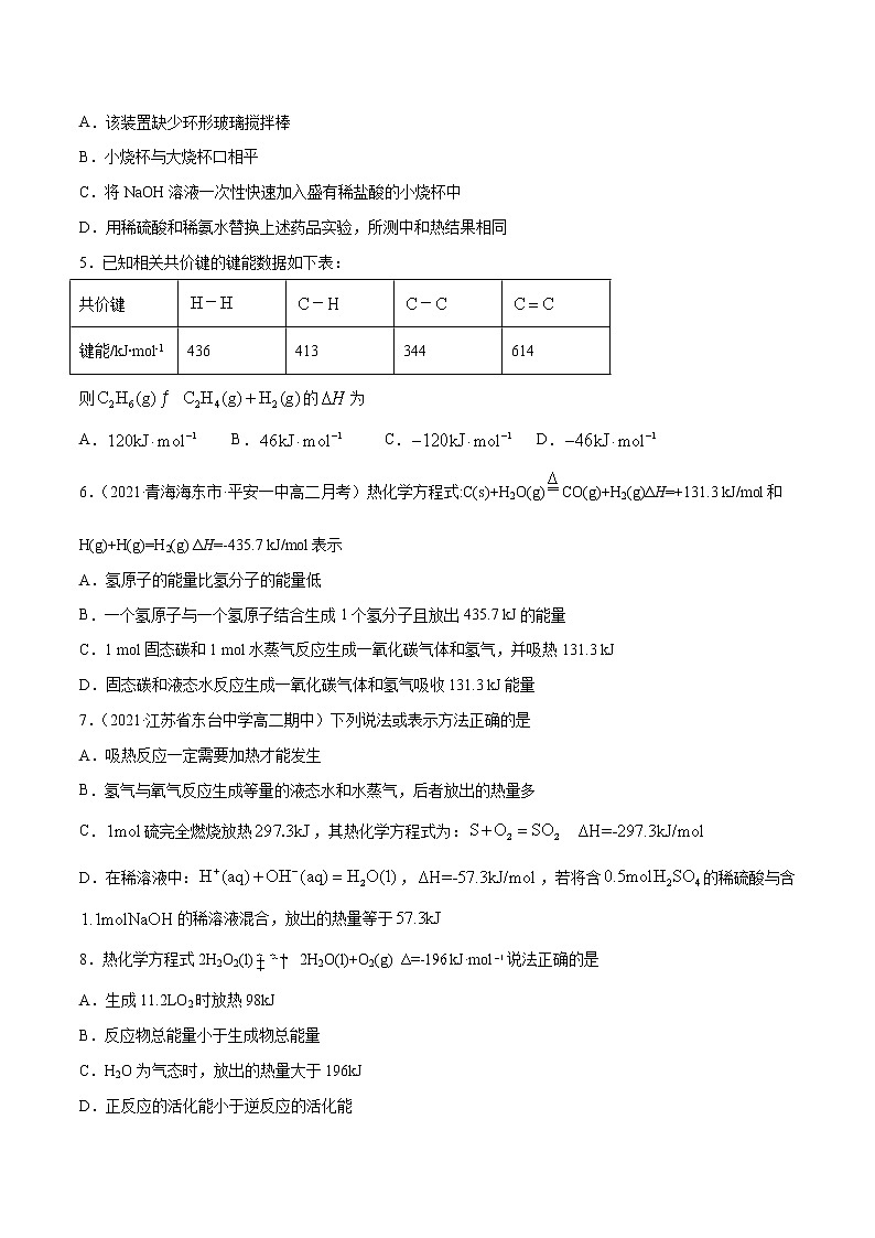 第01单元 化学反应的热效应单元测试（A卷•夯实基础）-2022-2023学年高二化学同步单元AB卷（人教版2019选择性必修1）02