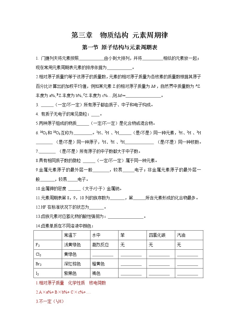 第四章 物质结构元素周期律（高频易错点）-高一化学章末检测+高频易错点（人教版2019必修第一册）01