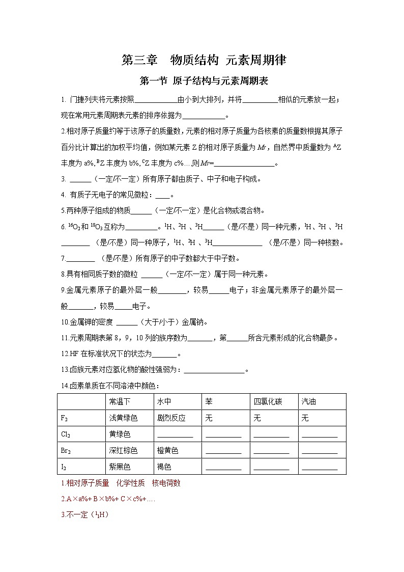 第四章 物质结构元素周期律（高频易错点）-高一化学章末检测+高频易错点（人教版2019必修第一册）01