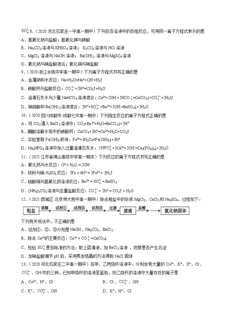 专题卷一离子反应（B卷）-高一化学单元专题双测卷（人教版2019必修第一册）02