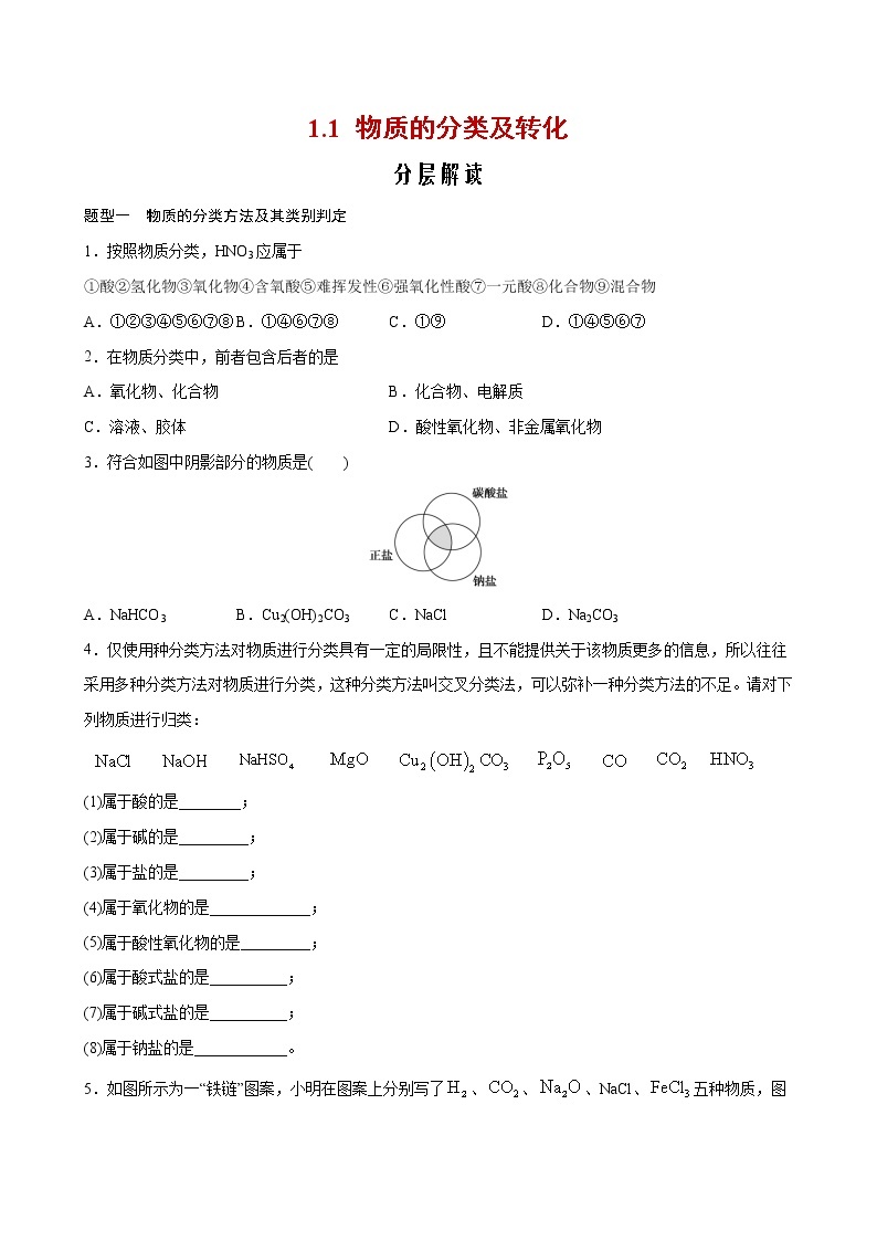 1.1+物质的分类及转化【分层解读】-2022-2023学年高一化学考点分层解读与综合训练（人教版2019必修第一册）01